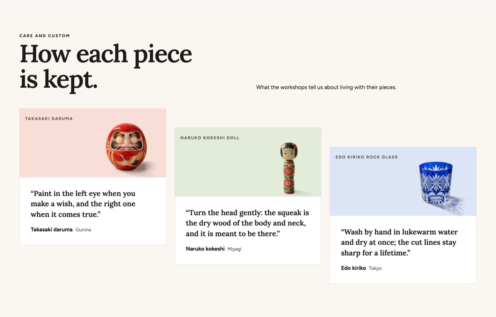 Testimonials in the demo store: three customer quotes, each with the product on its own pale color